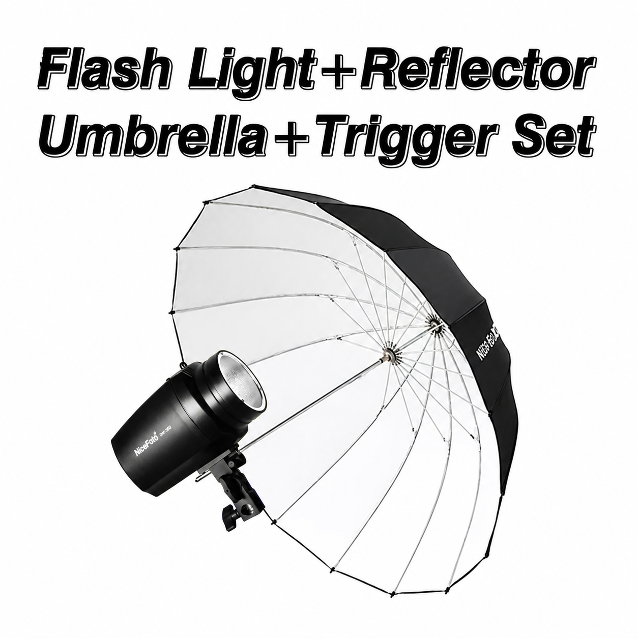 Flash and still light with umbrella for studio and events