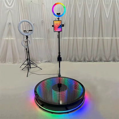 360 photo booth with tempered-glass platform and flight case